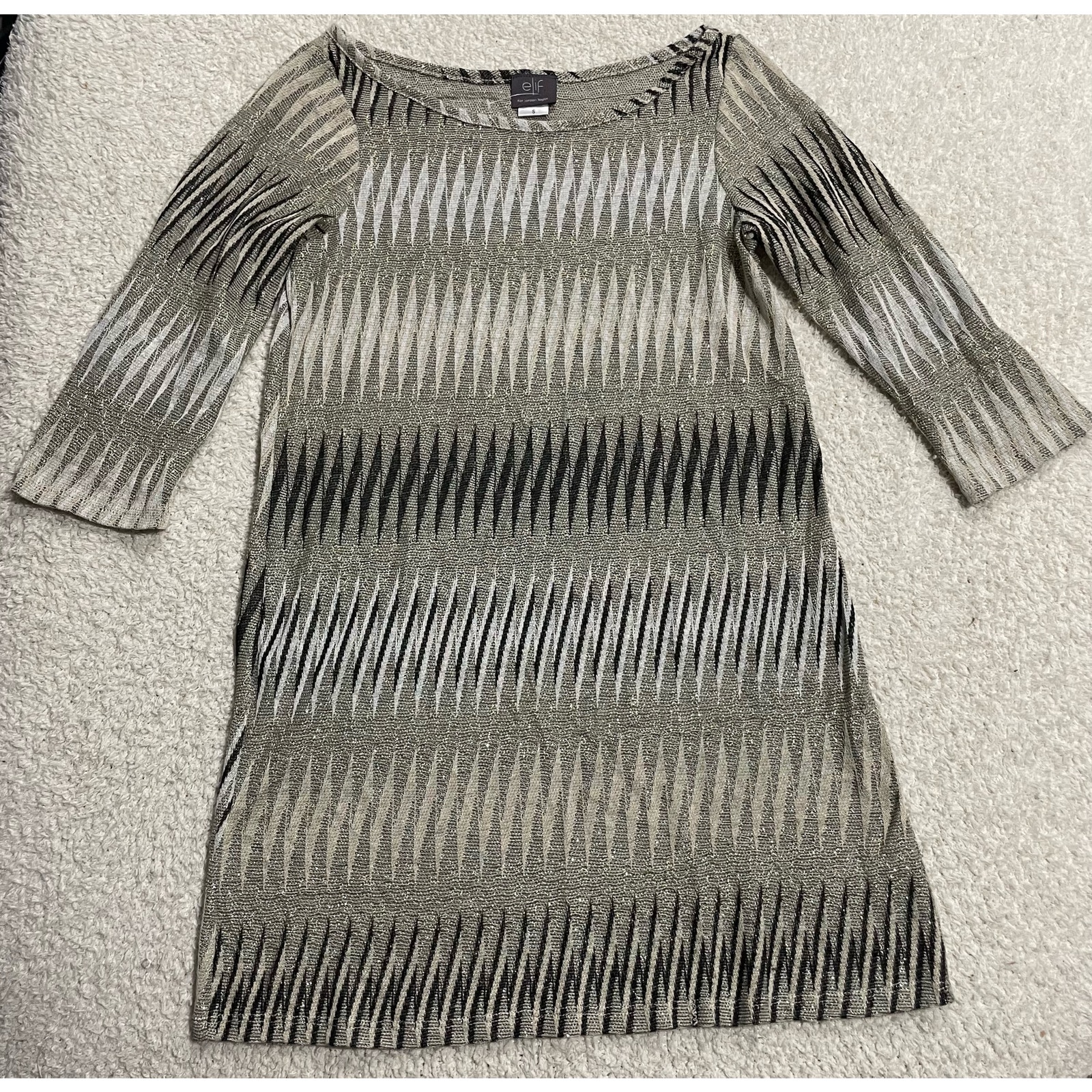 Elif For Jordan Taylor Womens Size Small Bell Sleeve Dress Brown Gray *Tiny Flaw
